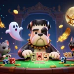 Jouer à machine à sous casino avec des personnages de jeux animés dans une scène festive.