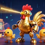 S666 offers thrilling slot experiences with a dynamic 3D illustration featuring a golden rooster robot.
