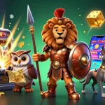 S666 slot machine and themed characters celebrating a jackpot with vibrant casino elements