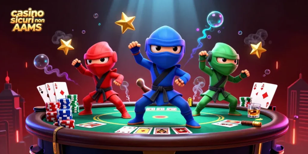 Azioni emozionanti in casino sicuri non AAMS con ninja e poker chips in mostra
