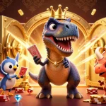 BET88 offers a vibrant casino scene with cartoon dinosaurs in action, promoting fun and gaming excitement.