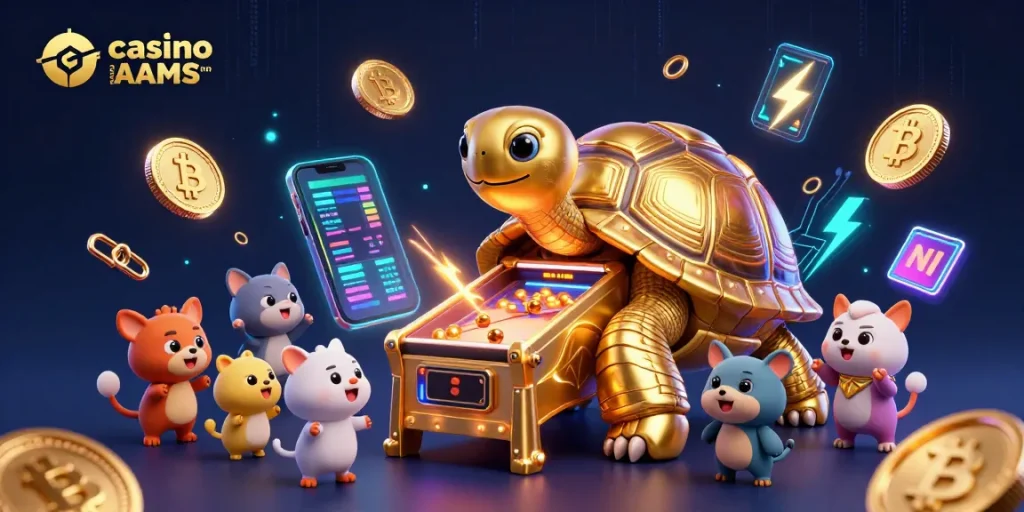 Gioca nei casino sicuri non AAMS con una tartaruga d'oro che offre slot e crypto.