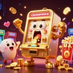 Experience the thrilling slots action at HT368, with golden slot machines celebrating jackpots amidst a vibrant casino scene.