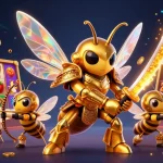 Ilustra los mejores casinos online con un gorrión dorado en armadura de samurái y elementos de juego dinámicos.
