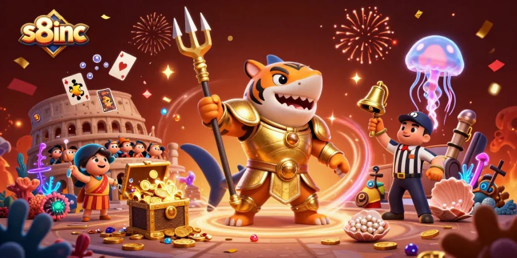 Experience thrilling gameplay at s8inc, where a tiger shark gladiator brings excitement to an underwater casino.