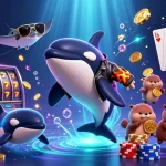 Menangkan KUDA77 SLOT dengan otter beruang emas, mesin slot, dan simbol keberuntungan.