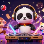 Engage with the vibrant world of GG88 as the DJ panda spins roulette wheels while surrounded by lively lottery elements.