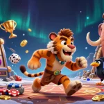 Experience thrilling mm88 slots with caveman characters in a prehistoric casino scene.