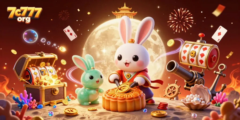 Play slots and win with the vibrant 7c777 org casino illustration featuring lucky symbols.