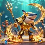 Gioco entusiasmante nei casino sicuri non AAMS con un potente squalo in armatura dorata e monete d'oro.