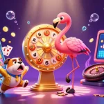 オンラインカジノ 日本語の楽しさを伝える、スロットやゲーム要素に満ちたカラフルなイラスト