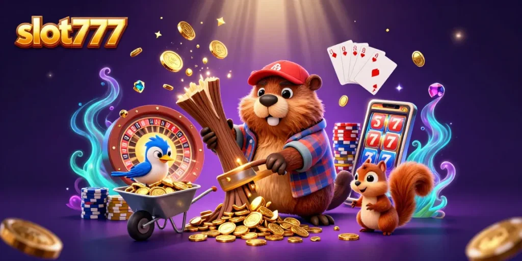 Experience the thrill of slot777 with golden winnings cascading in a vibrant casino scene.