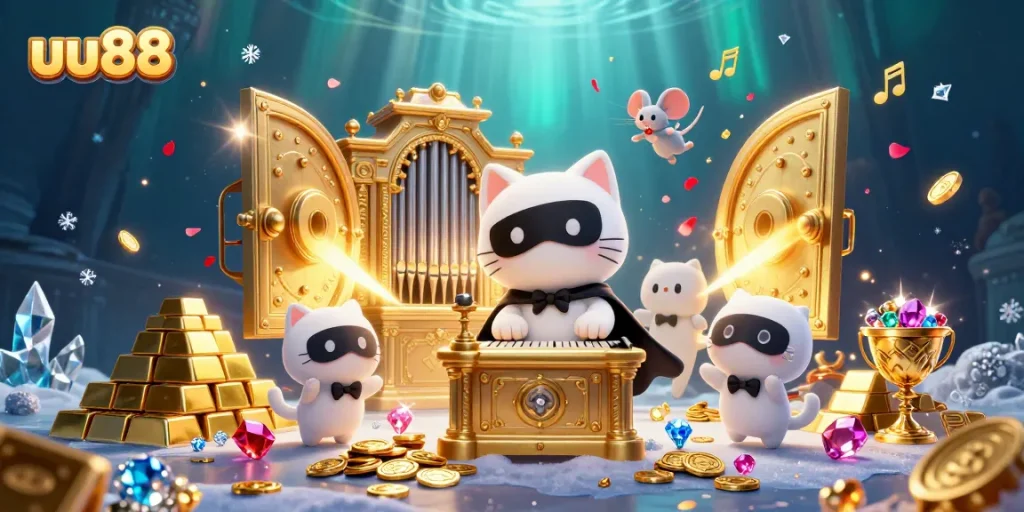 Experience thrilling gameplay at uu88 with a captivating casino scene filled with gold and jewels.