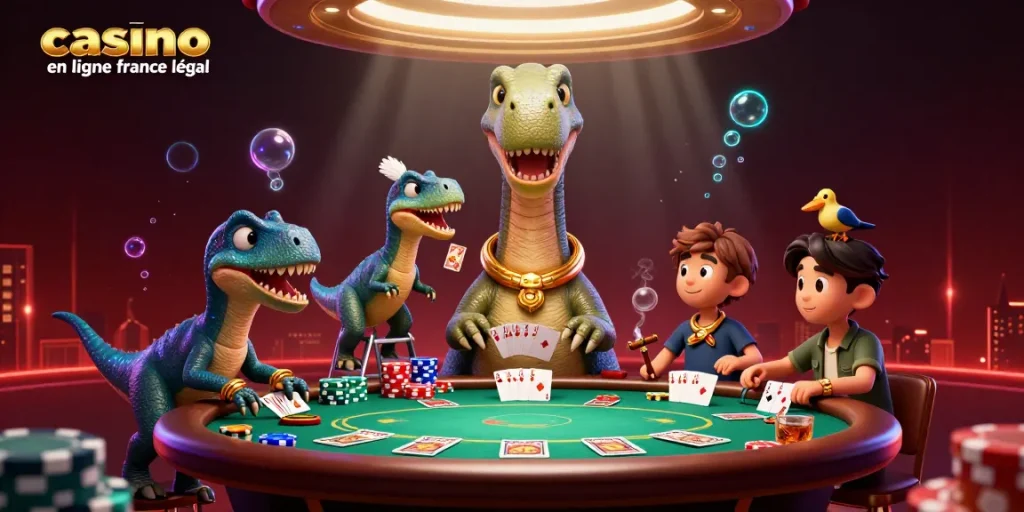 Profitez du meilleur des jeux de casino en ligne France légal avec un brontosaure géant et un raptor dealer.