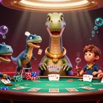 Profitez du meilleur des jeux de casino en ligne France légal avec un brontosaure géant et un raptor dealer.