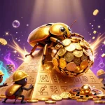 Experience exciting gambling adventures with the gg88 link featuring a golden dung beetle amid dynamic casino symbols.