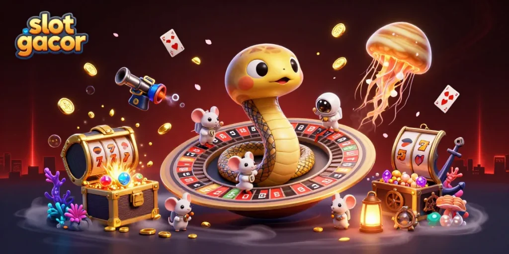 Engage with the thrilling slot gacor experience among cosmic characters in a dynamic 3D scene.