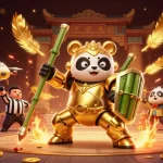 Engage in thrilling gameplay at tr88 with a Golden Panda and dynamic robot battle scene.