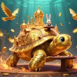 Experience vibrant action at 84WIN's lively casino with a golden tortoise and rabbit dealer.