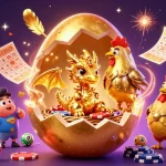 Experience winning at 33WIN with a dynamic scene featuring a gold dragon, poker chips, and vibrant gaming elements.