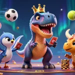 Experience thrilling gameplay at xn88 with an exciting casino illustration featuring friendly dinosaurs.