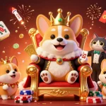Experience splendid gaming with oktkbd com featuring a royal corgi, poker chips, and festive elements.