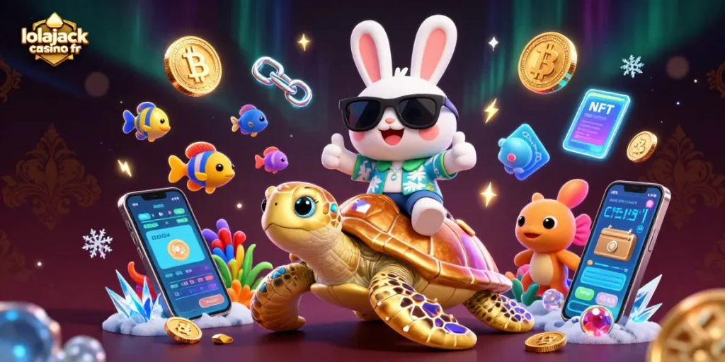 Experience exciting gaming at lolajack casino fr with a playful rabbit and a golden sea turtle in a vibrant underwater scene.