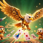 Engage with go88's vibrant casino world through a dynamic illustration showcasing golden eagle and gaming elements.