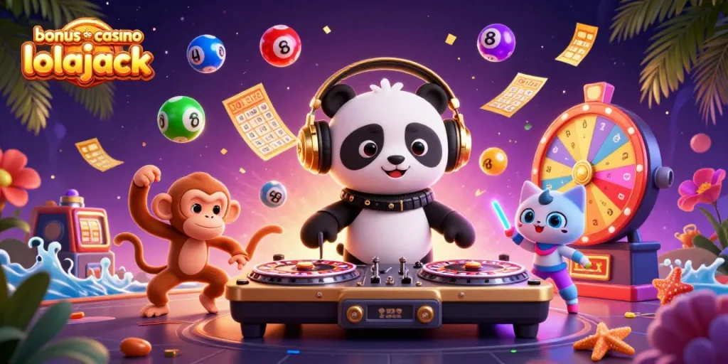 Le bonus de casino lolajack vous permet de plonger dans un monde de jeux animés avec un panda DJ et des personnages de casino.