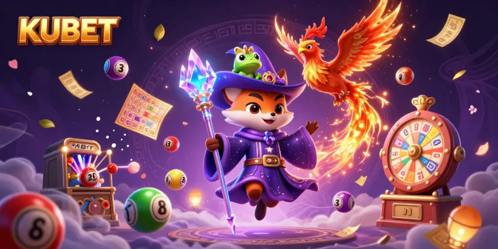 Experience the excitement with KUBET's lottery games, featuring vibrant animated elements.