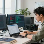 NAGA2000 system diagnosis in a modern workspace with IT technician troubleshooting.