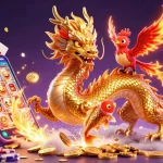 Engage with shbet2026's exciting 3D casino illustration featuring a dragon, phoenix, and koi fish among dynamic gaming elements.