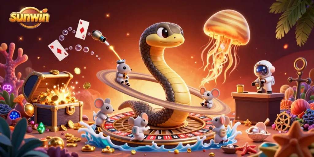 Experience the thrilling sunwin gaming adventure with roulette rings and cosmic dealers.