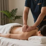 의정부출장안마 professional massage scene with therapist providing Swedish massage in a tranquil setting