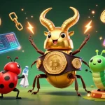 Engage in betting excitement with 88vv bet featuring a giant golden stag beetle and crypto elements.