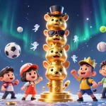Gambar ikon toto dengan totem emas dan bola olahraga beraksi meriah di latar belakang.